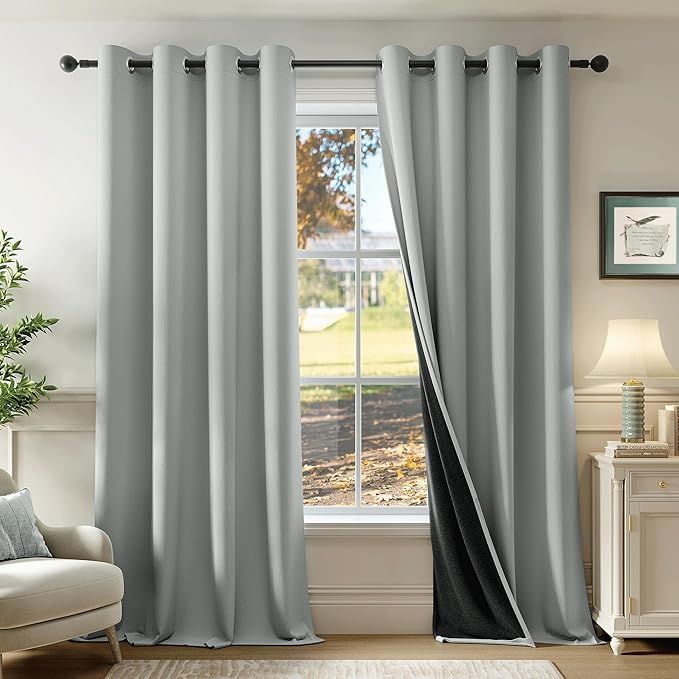 Beauoop Grey 100% Blackout Curtains 84 Inch Long 2 Panels by Beauoop