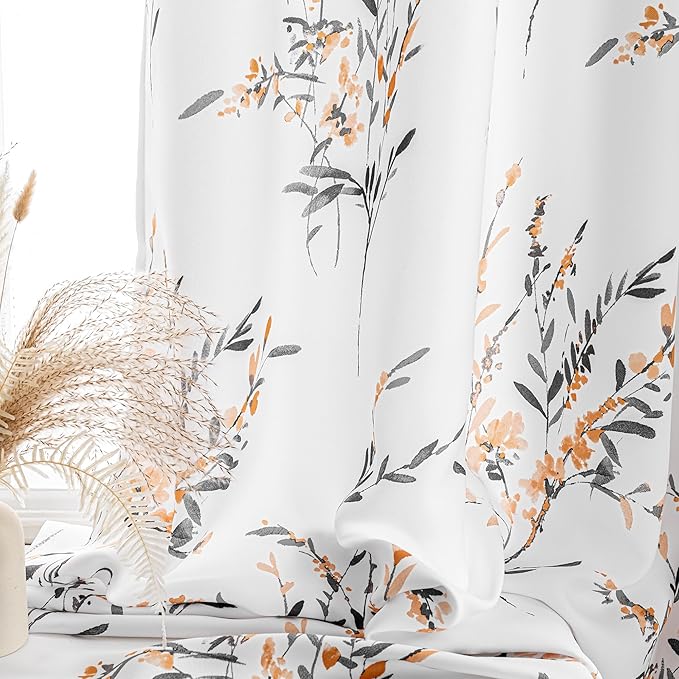 MYSKY HOME Kitchen Curtains Short 45 Inch Length Floral Pattern Decorative - Image 4