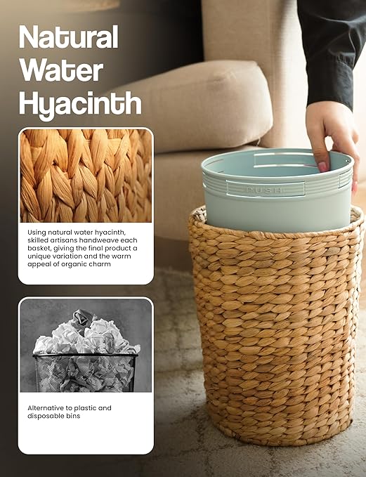 Set of 2 Wicker Trash Can with Lid - Image 3