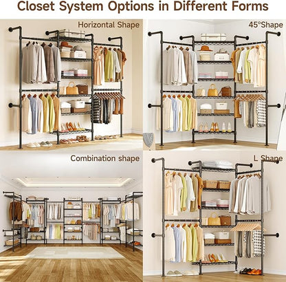 ONBRILL H3 Wall Mounted Closet System, Expandable Industrial Pipe Clothes Rack - Image 6