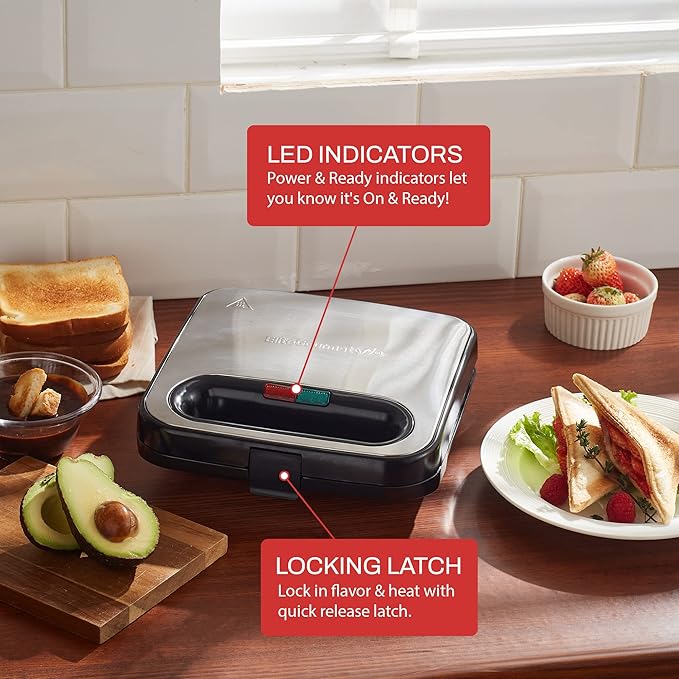 Elite Gourmet ESM2207XSS Sandwich Panini Maker Grilled Cheese, Machine Tuna - Image 4
