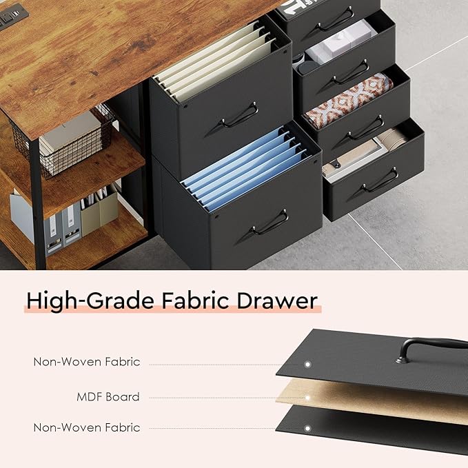 6 Drawer File Cabinet with Charging Station Rolling Printer Stand with Open - Image 4