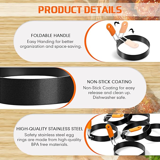 Patelai 6 Pcs Professional Egg Ring Pancake Ring Set Stainless Steel Fried Egg - Image 4