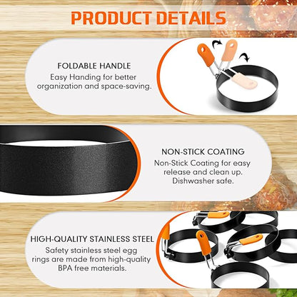 Patelai 6 Pcs Professional Egg Ring Pancake Ring Set Stainless Steel Fried Egg - Image 4