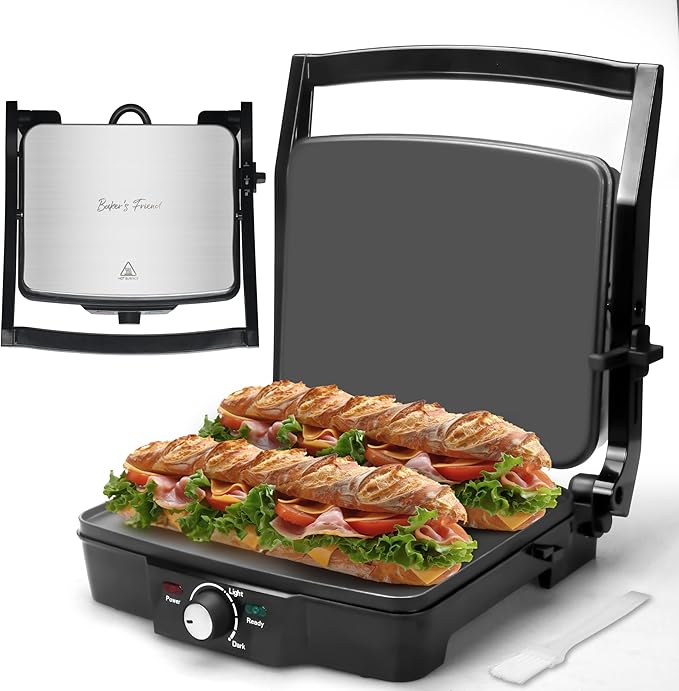 Baker's Friend Panini Press Electric Griddle, Panini Grill Press Sandwich Maker by Baker%27s+Friend