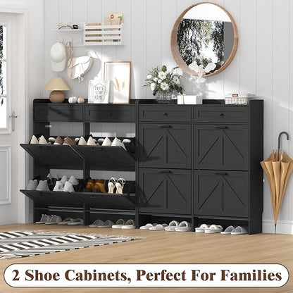 Shoe Cabinet with 4 Flip Drawers & 2 Storage Drawers, Rustic Farmhouse Narrow - Image 9