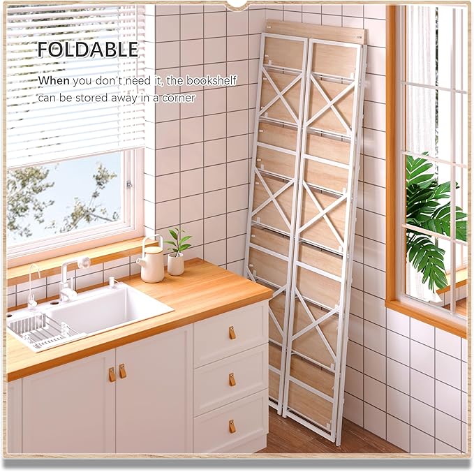 4NM 7 Tiers No Assembly Book Shelves, 72.4" H Folding Bookshelf Bookcase Open - Image 4