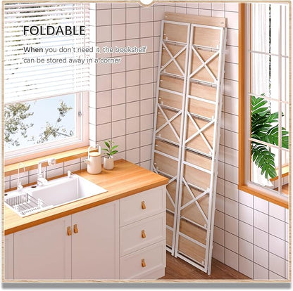 4NM 7 Tiers No Assembly Book Shelves, 72.4" H Folding Bookshelf Bookcase Open - Image 4