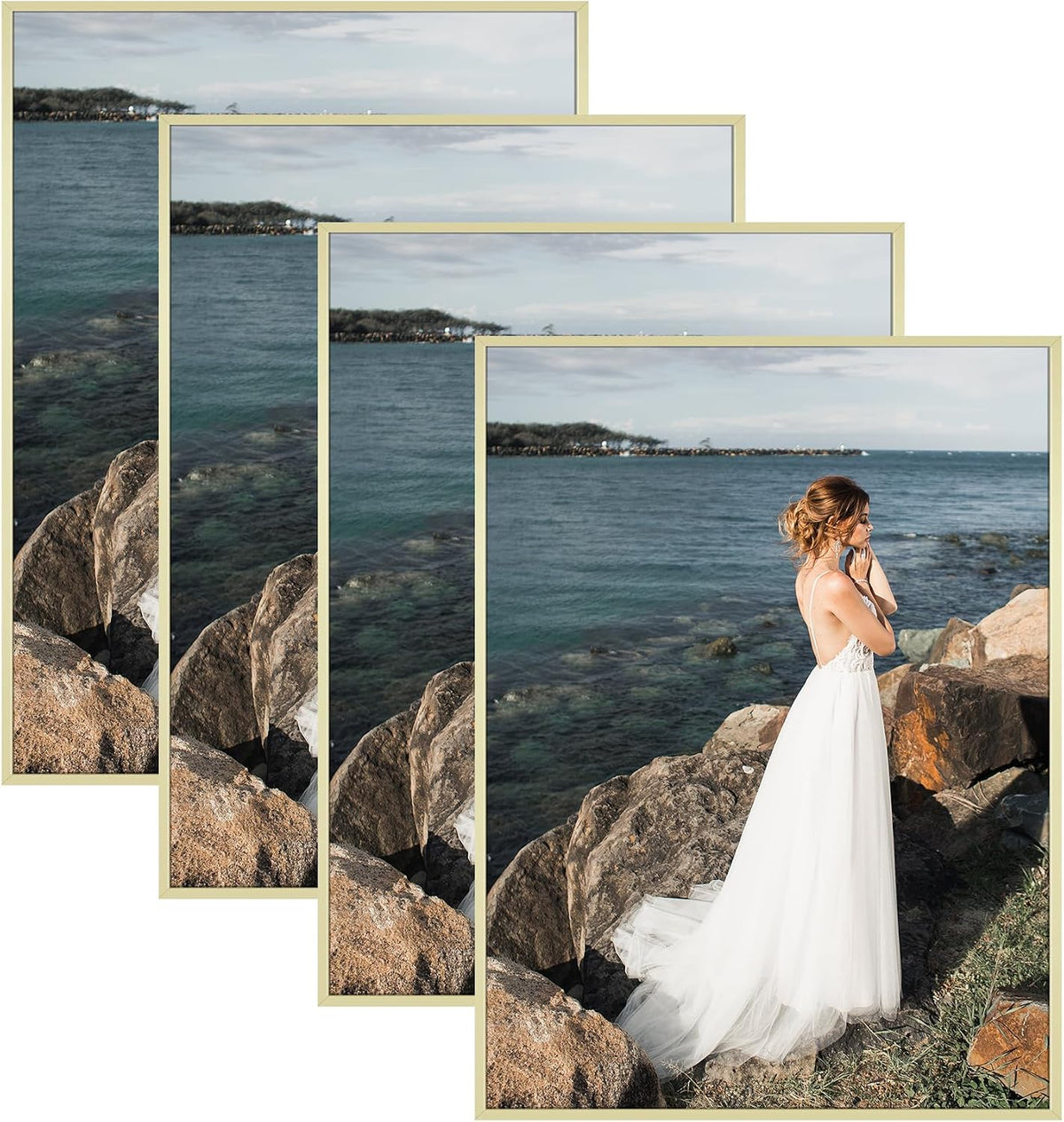 Golden State Art 18x24 Gold Aluminum Poster Frame Tempered Glass 4 Pack | With Hooks for Horizontal or Vertical Display, Thin Gallery Wall Frames for Home Office Decor