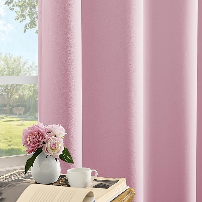 Beauoop Pink 100% Blackout Curtains 63 Inch Long 2 Panels - Image 4