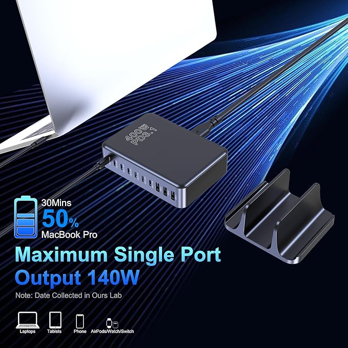CHIPOFY 400W USB C Charger, GaN Compact 10-Ports PD3.1 140W PPS 45W QC20W Super - Image 4