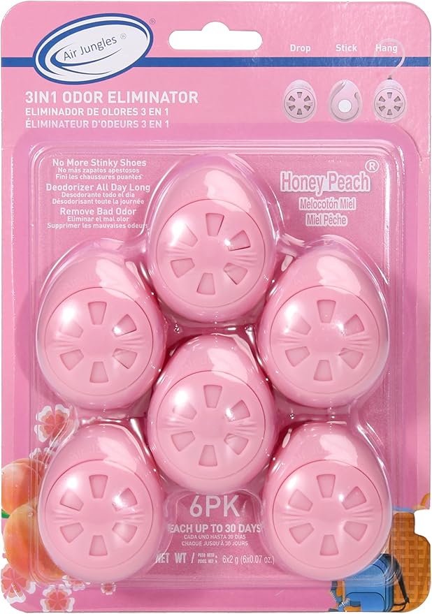 Air Jungles Shoe Deodorizer Balls 6 Ct, Honey Peach Scent, Odor Remover Balls by AirJungles
