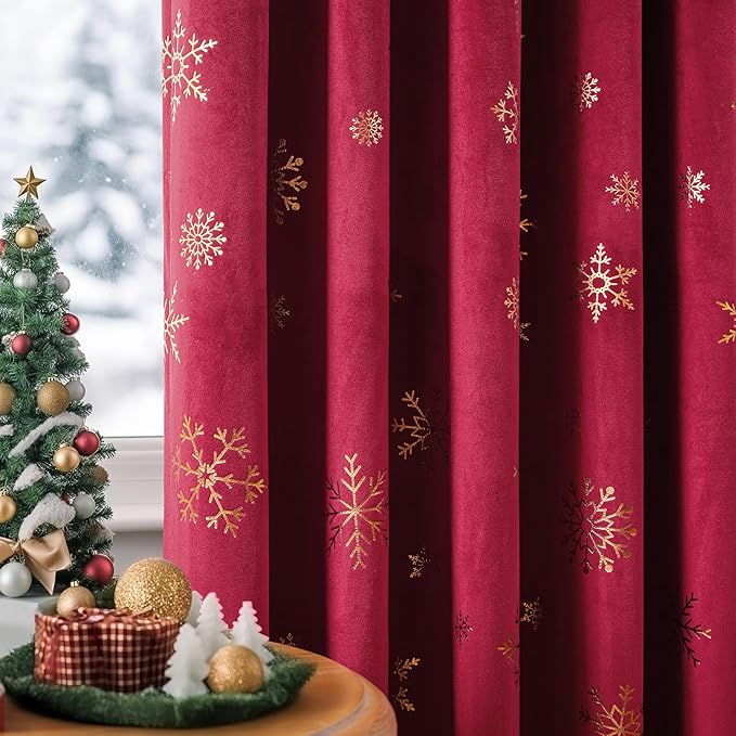 FMFUNCTEX Red Christmas Velvet Blackout Curtains - Image 7