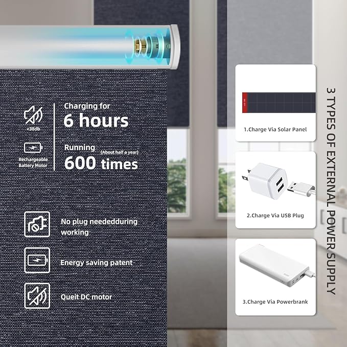 Motorized Roller Shade: 100% Blackout, Electric Blinds, Compatible - Image 6