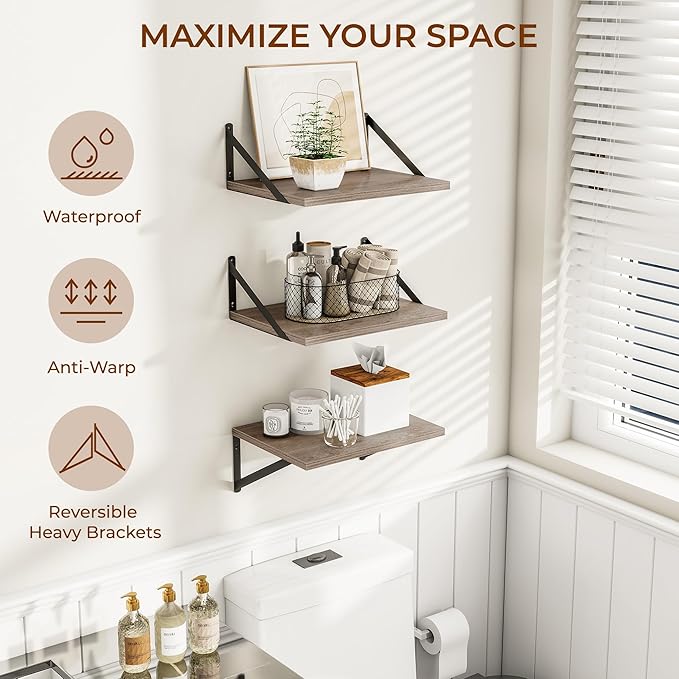 Heimlove Deep Floating Shelves for Wall, 12 Inch Deep Floating Shelves Set of 3 - Image 4