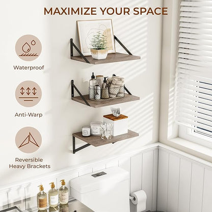 Heimlove Deep Floating Shelves for Wall, 12 Inch Deep Floating Shelves Set of 3 - Image 4