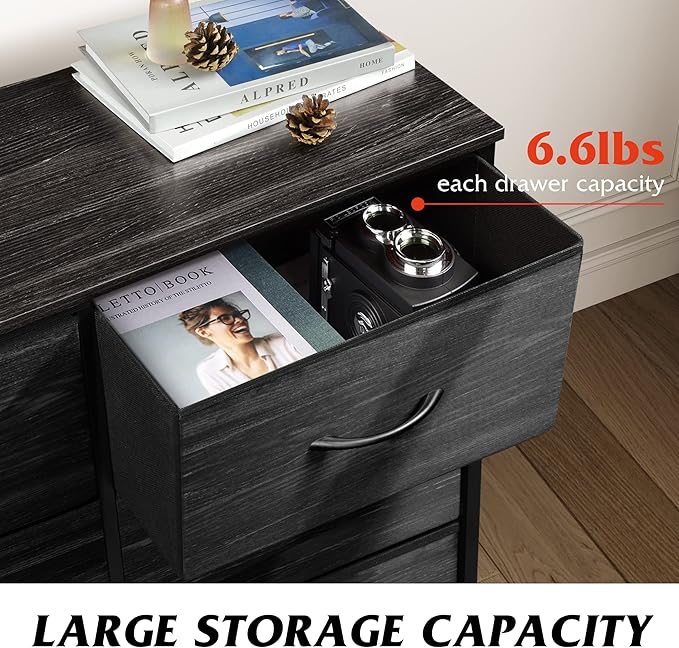 WLIVE Black Dresser for Bedroom, 6 Drawer Double Dresser, Fabric Storage Tower - Image 5