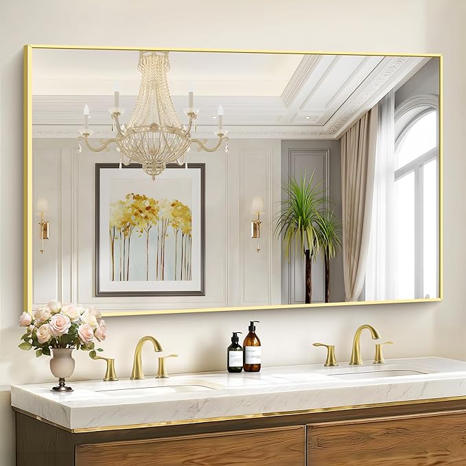 40x60inch Gold Bathroom Mirror, Large Rectangular Wall Mirrors by Welcometocofeny