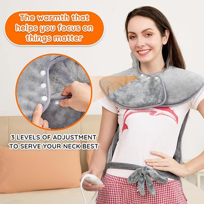 Mia&Coco Heating Pad for Neck Shoulders and Back, XL 23"x39" Soft Flannel Wrap - Image 6
