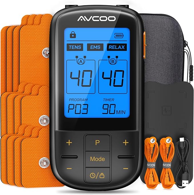 AVCOO 3-in-1 TENS Unit with 32 Modes, Dual Channel EMS Muscle Stimulator with by AVCOO