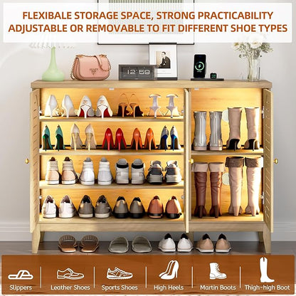 Vlsrka Shoe Cabinet with 3 Doors, Narrow Wooden Shoe Cabinet, Outdoor Hidden - Image 4