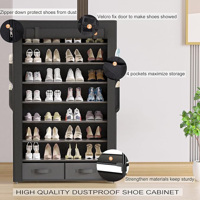 OYREL Tall Shoe Rack Dustproof Cabinet Large Capacity 8 Tier Shoe Organizer - Image 6