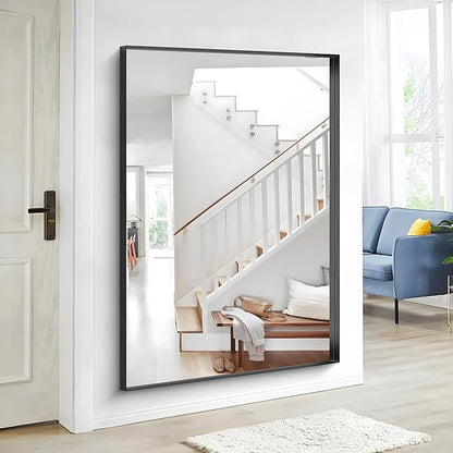 Black Bathroom Mirror, 42x42 Inch Rectangular Framed Mirror, Large Wall Mounted - Image 5
