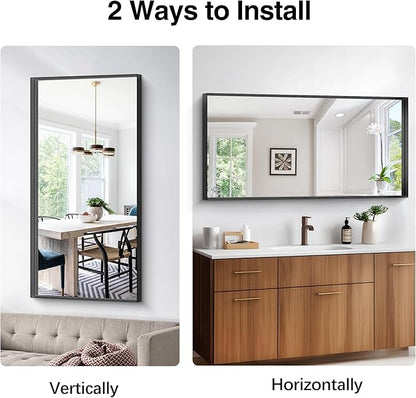 Black Bathroom Mirror, 24x48 Inch Rectangular Framed Mirror, Large Wall Mounted - Image 6