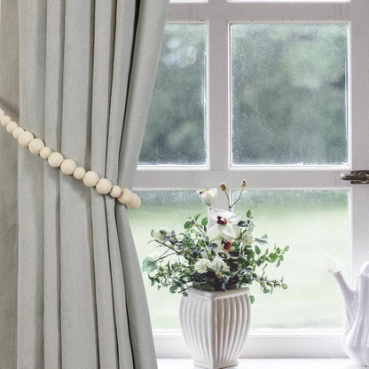 KLOGTSIND Wood Bead Curtain Tiebacks, 2 Pack Curtain Tie Backs with Hooks | Curtain Holdbacks for Thin or Thick Window Draperies, Boho Curtain Holders for Home Office Room Decor