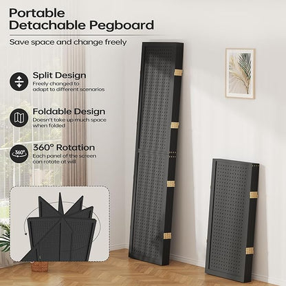 DURASPACE 4 Panel Room Divider 5.6 FT Pegboard Display Folding Wood Privacy - Image 2