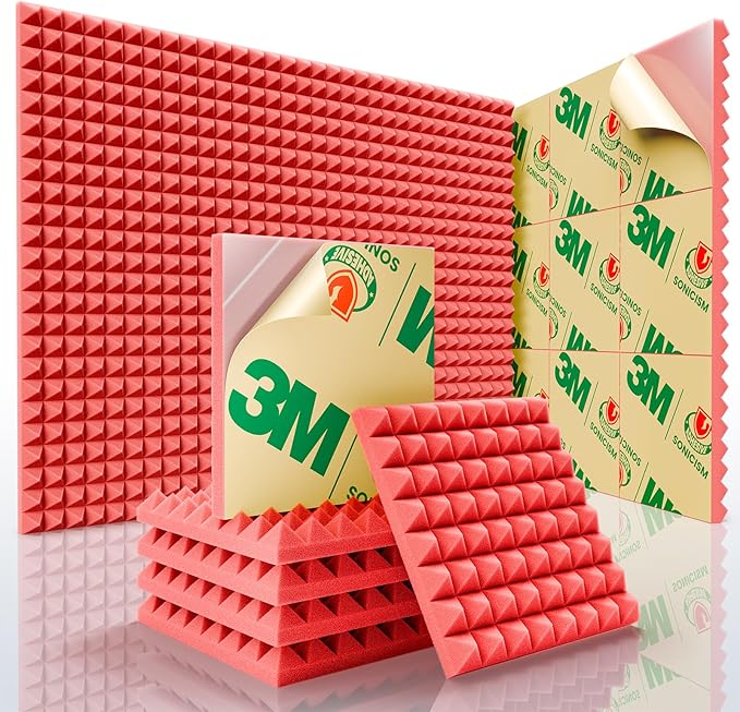 Sonicism Acoustic Panels Self-Adhesive Pyramid 12 Pack, 35kg/m³High Density by Sonicism