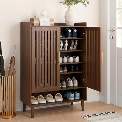 Shoe Storage Cabinet with 2 Slatted Doors, 6-Tier Large Shoe Cabinet with by SmartFENDEE