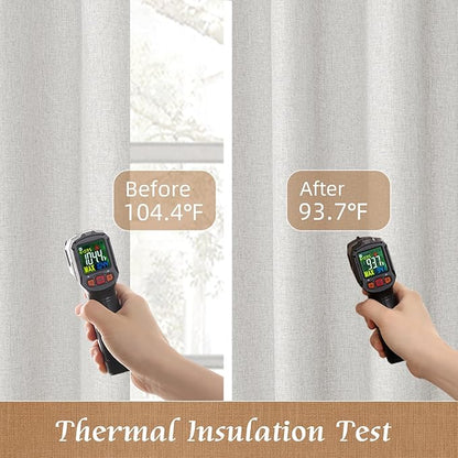 LAMIT Natural 100% Blackout Linen Curtains, 45 Inches Linen Textured Thermal - Image 4