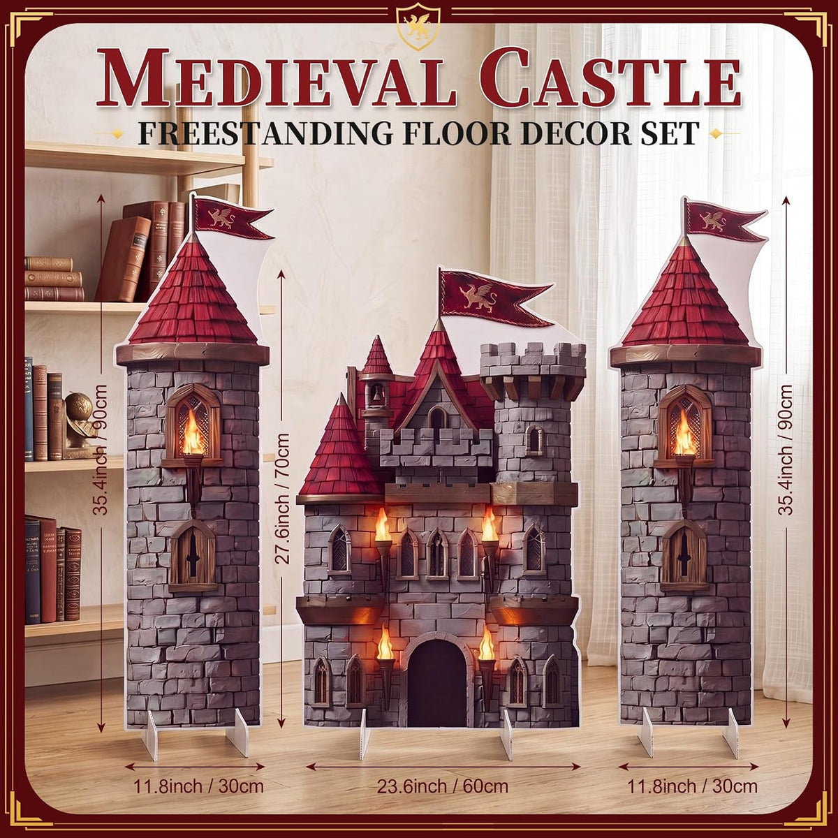 Novabright 3 Pcs Medieval Castle Backdrop Stand with Bases, Large Stone Knigh...