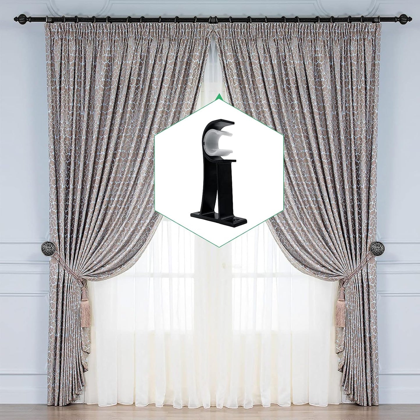 TOKPLNU Curtain Rod Bracket, Black 6 Pack Curtain Rod Holders Heavy Duty Curtain Rod Hooks Hangers for 1 Inch Drapery Rods, Single Curtain Rod Hanging Brackets for Wall