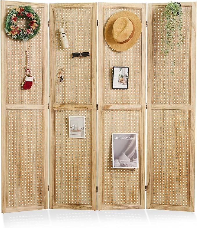 Pegboard Display, 5.6Ft Wooden Room Divider Folding Privacy Screens Portable by Svimi