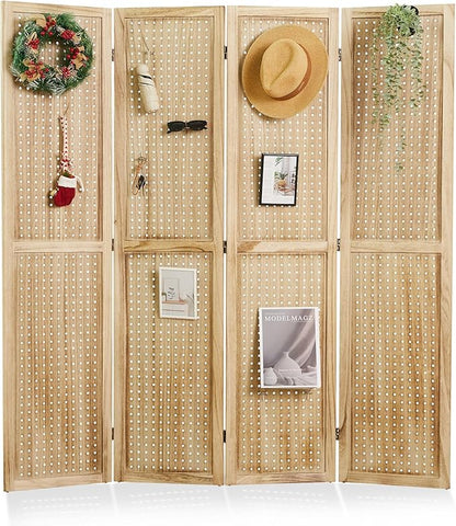 Pegboard Display, 5.6Ft Wooden Room Divider Folding Privacy Screens Portable by Svimi