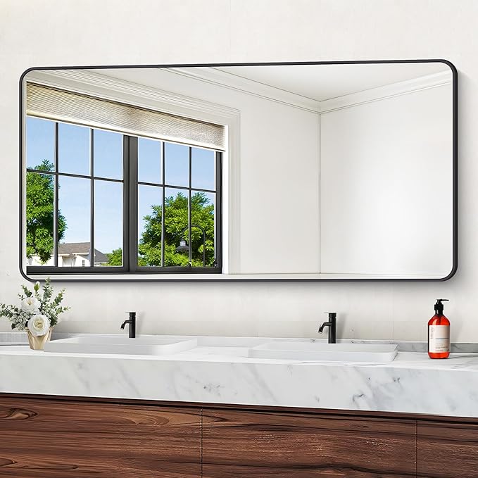 72" x 36"Bathroom Mirror, Matte Black Wall Mirror by DESBING