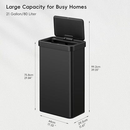 EKO Nova Sensor Trash Can, 21 Gallon/80 Liter Stainless Steel Rectangular - Image 2