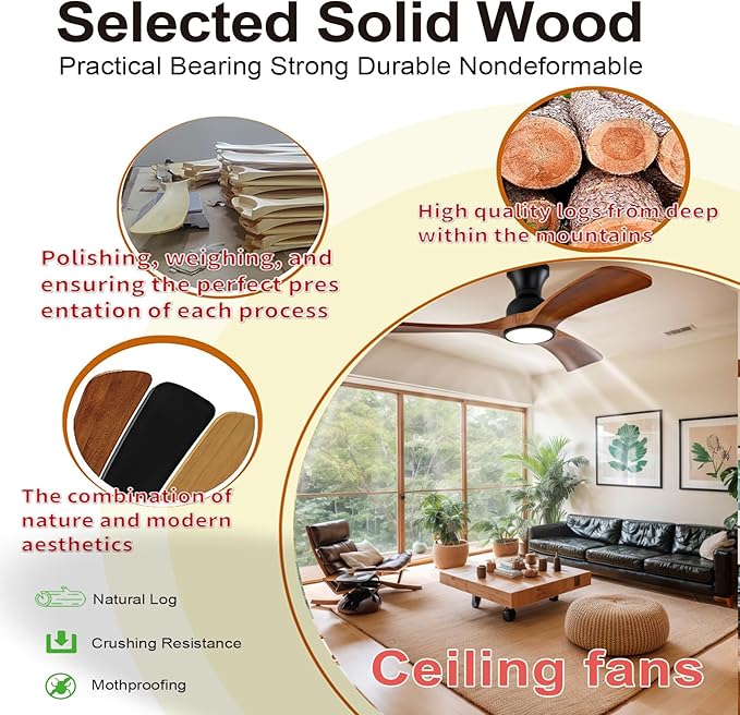 52 Inch Ceiling Fans with Lights and Remote Control, Flush Mount Low Profile - Image 2