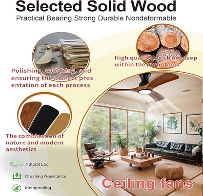 52 Inch Ceiling Fans with Lights and Remote Control, Flush Mount Low Profile - Image 2
