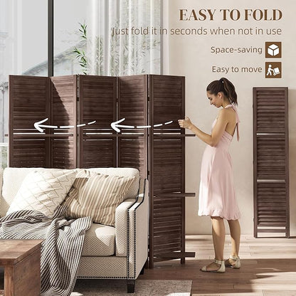 HOMCOM Room Divider, 5 Panel 67" Tall Wood Privacy Screen - Image 4