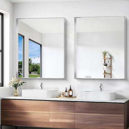 Silver Bathroom Mirror, 30x36 Inch Rectangular Framed Mirror, Large Wall - Image 7