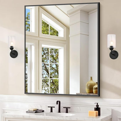 Black Bathroom Mirror for Wall, 30x36 Inch Rectangle by Welcometocofeny