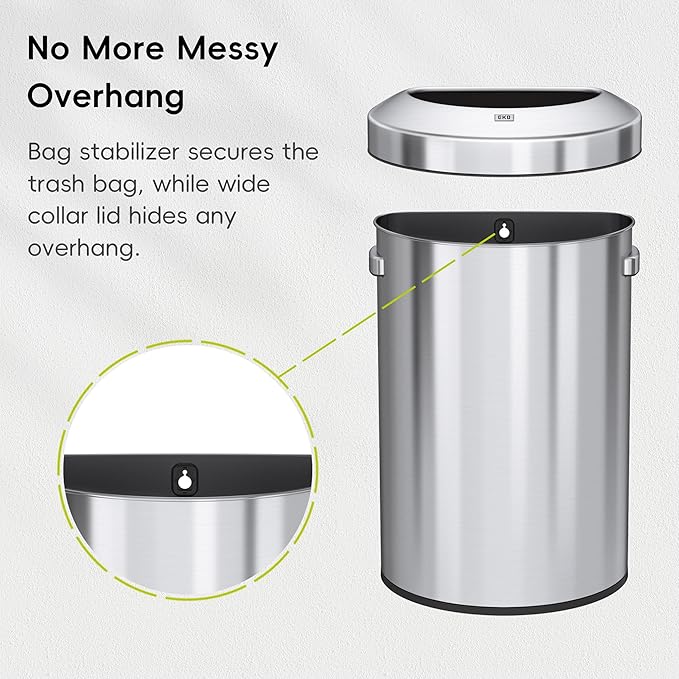 EKO Urban 16 Gallon Semi-Round Open Top Waste Bin, Stainless Steel Half Round - Image 5