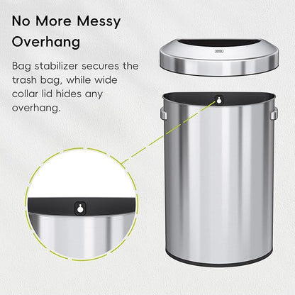 EKO Urban 16 Gallon Semi-Round Open Top Waste Bin, Stainless Steel Half Round - Image 5