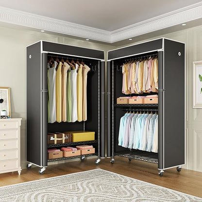 FUTASSI Clothing Rack with Cover, P1C Rolling Closets with Wheels, Metal - Image 6