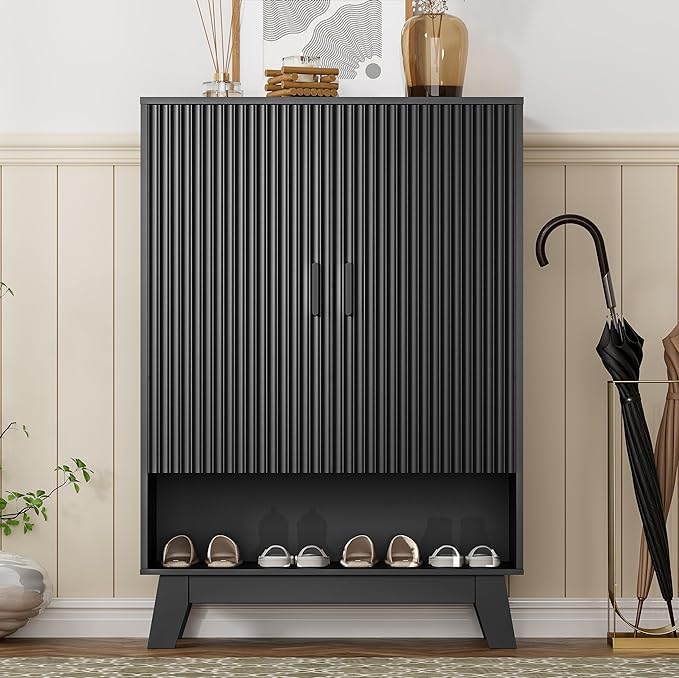 Shoe Cabinet Storage for Entryway, 5 Tier Fluted Shoe Storage Cabinet by HUANLEGO
