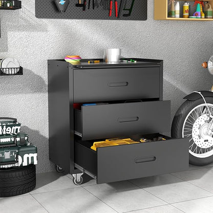 Metal Storage Cabinet with Wheels, Garage Storage Cabinet with 3 Drawers - Image 2