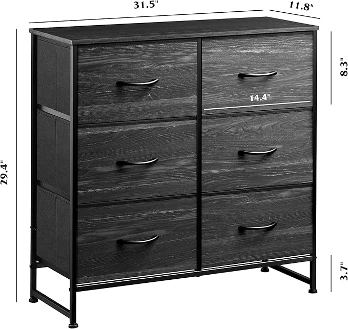 WLIVE Black Dresser for Bedroom, 6 Drawer Double Dresser, Fabric Storage Tower - Image 3
